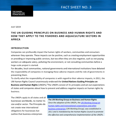 First page from fact sheet on UNGPs and fisheries and aquaculture sectors