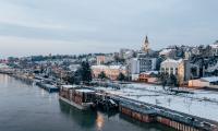 Bybillede i vinterhalvåret af Beograd, Serbien