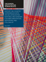 Cover of experiences with hr-sdg integrated national mechanisms publication, showing abstract artwork with colored lines
