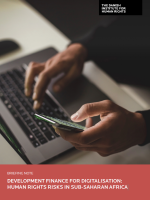 Cover of the report "Development finance for digitalisation: Human rights risks in Sub-Saharan Africa"