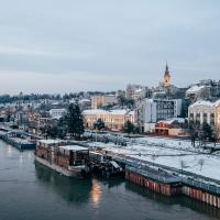 Bybillede i vinterhalvåret af Beograd, Serbien