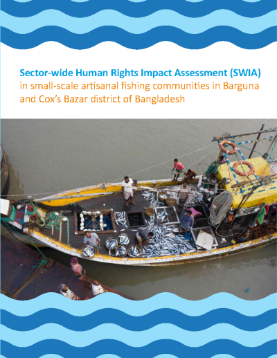 Cover of Bangladesh sector-wide impact assessment report. Image shows fishing boat with fishers on board