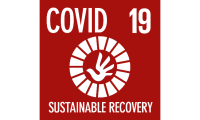 Shows a red logo with the SDG wheel and the text: COVID-19 sustainable recovery
