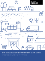 Cover of publication, image shows a blue and white illustration of steps in a value chain, from  resource-harvesting to the consumer use