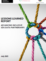 The cover of the LESSONS LEARNED REPORT: ADVANCING INCLUSIVE SDG DATA PARTNERSHIPS. The background image shows multible knots