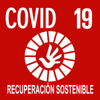 Red logo showing the SDG wheel with the following text in Spanish: COVID-19 - Recuperación sostenible